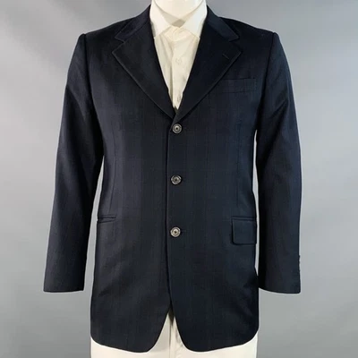 Casaco esportivo PRADA tamanho 42 azul marinho carvão xadrez lã peito único entalhe lapela - Imagem 1 de 4