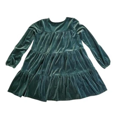 Polo Ralph Lauren Green Velvet Long Sleeve Tiered Dress XL/TG 16 Holiday Winter - Image 1 of 4