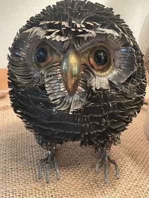 Mid Century Modern MCM Brutalist Sergio Bustamante Owl Mixed Metal Sculpture 5” - Image 1 of 4
