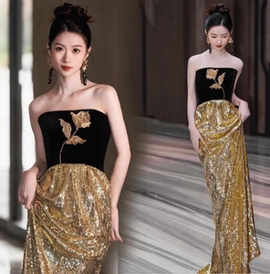 Black Off-shoulder Bridal Wedding Dress Womens Floral Evening Dress Banquet Gown - Picture 1 of 8