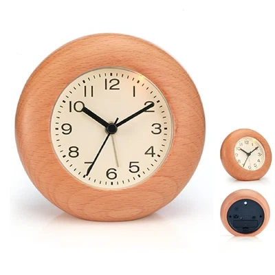 Beech Wood Alarm Clock: Silent, Portable Donut Design - Image 1 of 4