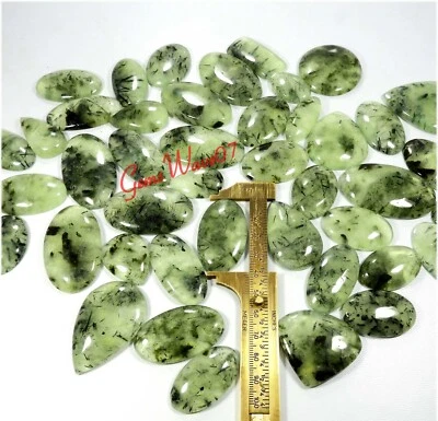 Natural Green Prehnite Cabochon Rutilated Gemstone Wholesale Lot 3 To 114 Pcs - Image 1 of 4
