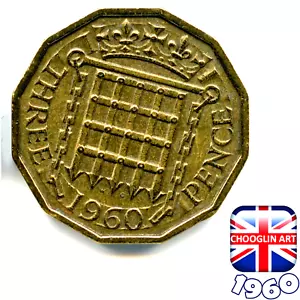 Una moneda británica de tres peniques de Isabel II de 1960 de 3d, ¡65 años! - Imagen 1 de 2
