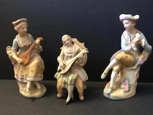 7" / 5" European Musician Figurines Bisque Porcelain Hand Painted Vintage Great! - Bild 1 von 11