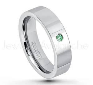 0.07ct Emerald Solitaire Ring, May Birthstone Ring, Pipe Cut Tungsten Ring #020 - Picture 1 of 1