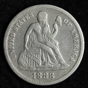 1888 Seated Liberty Silver Dime VF E199 T - Picture 1 of 2