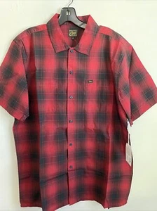 New OBEY Clothing Co Designer Street Style Button Up Red BLK Plaid Shirt Size L - Picture 1 of 8