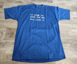 Vintage Over The Hill Single Stitch T-Shirt Size XL Blue Made In USA Funny Tee - Picture 1 of 12