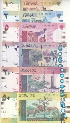 SUDAN 1 2 5 10 20 50 POUNDS 2006 P-64 65 66 67 68 69 EF/XF CRISP SET - Image 1 of 4