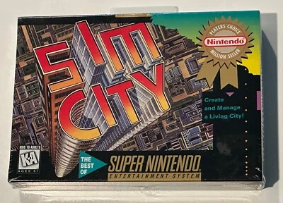 SIM CITY SNES Super Nintendo New Factory Sealed Hang tab - Image 1 of 4