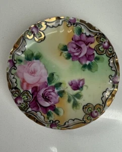 Placa Nippon Pintada a Mano Rosas y Oro 5 1/2 Pulgadas C.1891-1921 Dama en Decadencia - Imagen 1 de 3