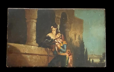 Tole Painted Tin Artist's/Writer's Work Box w Contents & Original Glass Pot 19c - Image 1 of 4