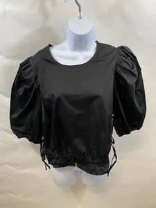 Danielle Bernstein manga abullonada talla 1X Top corto negro de algodón/spandex (nuevo con etiquetas) - Imagen 1 de 17