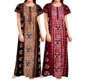 Cotton Printed Maxi Night Dress Gown Combo for Women ( Pack of 2, Brown/Maroon ) - Picture 1 of 5