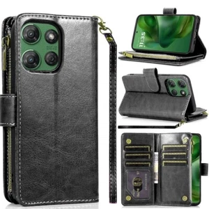 For Moto G Power 5G 2025 Faux leather Case Wallet Card ID Zipper Money Holder - Picture 1 of 17