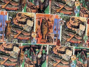 SPRINGS CREATIVE FABRIC~Fishing Patch~HUNTING PHEASANTS~Curtis Licensing~POLES~ - Picture 1 of 3