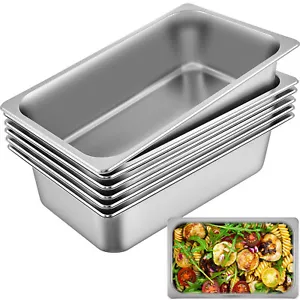 6 Pack 6" Deep Stainless Steel Steam Table Pans Hotel Food Prep Pan Full Size - Picture 1 of 12
