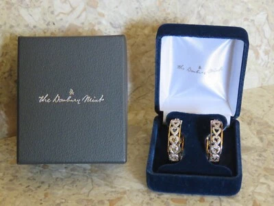 Pendientes Danbury Mint 20 Diamantes Corazón Aro Pincatch Placa Oro 14 KT Plata VER Foto 1 de 4