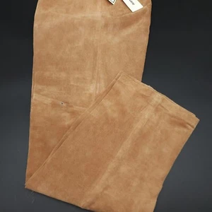 Yvonne Marie Suede Leather Tan Straight Leg High Rise Chino Pants Women Size 14 - Picture 1 of 12