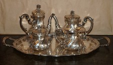 SERVIZIO DA CAFFE TE CON VASSOIO IN ARGENTO 800 PUNZONATO EPOCA '900