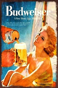 Budweiser Bier Sommer Anzeige Vintage Retro Stil Metallschild, Mannhöhle, Bar
