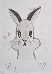 Original pensil drawing Hare rabbit Easter naive art by Ukrainian child A4 - Picture 1 of 2