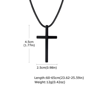 Mens Cross Pendant Necklaces Religous Faith Jewellery Black Leather Cord Rope - Picture 1 of 11