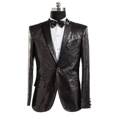 Мужская блестящая куртка шоумен костюм блейзер карнавальный этап блестки пальто шик - Изображение 1 из 4