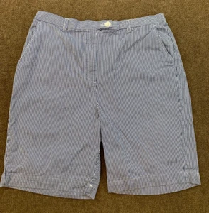 Lands End High Rise Seersucker Shorts Womens 16 Flat Front Stretch Waist Chino - Picture 1 of 9