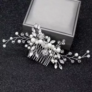 Party Handmade Crystal Pearl Hair Comb Bride Head Piece Hairpin Wedding Jewelry - Picture 1 of 12
