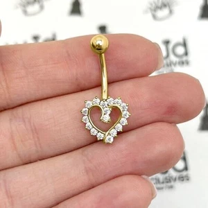 Anillo ombligo corazón abierto circonita cúbica blanca oro real 14K ombligo - Imagen 1 de 14
