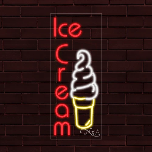 NEW "ICE CREAM" w/LOGO VERTICAL 30x12x1 INCH LED FLEX WINDOW INDOOR SIGN 30993 - Image 1 of 1