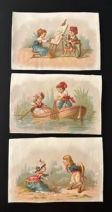 3er Set antike viktorianische Bilderkarten eines Jungen und Mädchens - Bild 1 von 7
