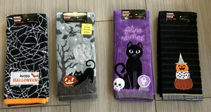 Celebrate Happy Halloween Together Feline Wicked cat Spider Web Bath Hand Towel - Picture 1 of 13