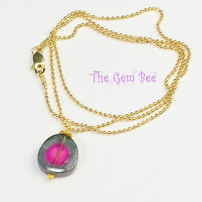 18k 14k Solid Yellow Gold Watermelon Tourmaline Necklace 16" Necklace - Image 1 of 4