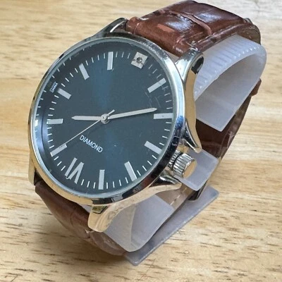 Reloj de Cuarzo Accutime Hombre Plata Azul Diamante Genuino Japón Movt Batería Nueva Foto 1 de 4