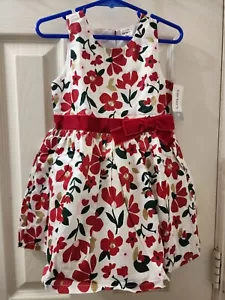 NWT Carters Girls White Sleeveless Red Floral Flower Lined Party Dress Size 3T - Picture 1 of 2