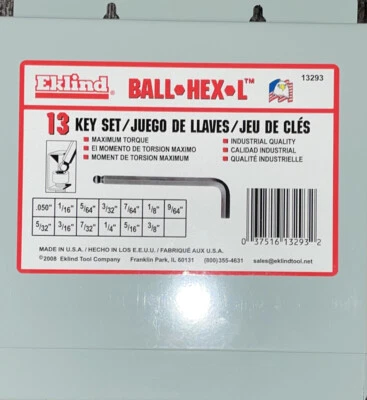 Eklind Ball-End-Hex-L 13 Key Set in Metal Box, Sizes .050" to 3/8", 013293 - Image 1 of 2