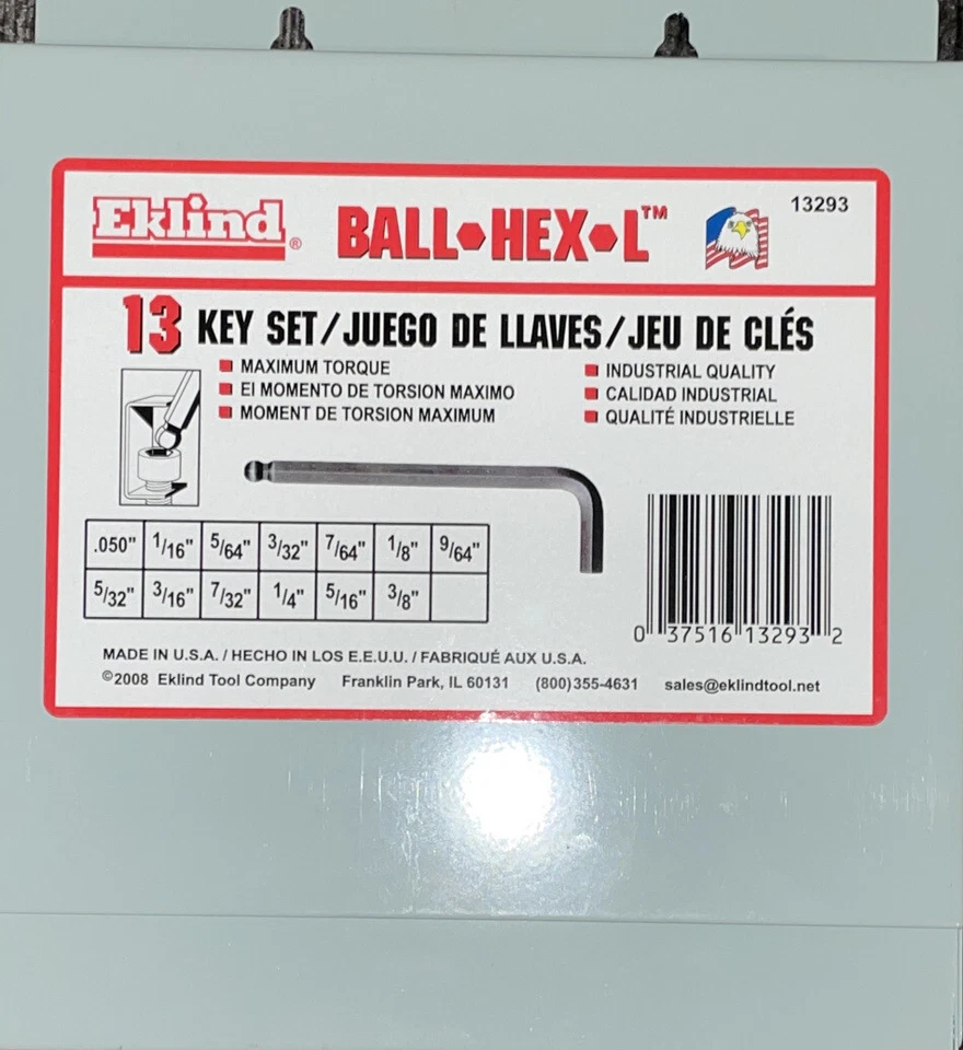 Eklind Ball-End-Hex-L 13 Key Set in Metal Box, Sizes .050" to 3/8", 013293 - Image 1 of 2