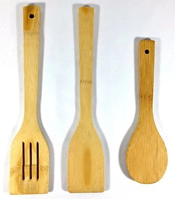 3 Piece Set of Bamboo Kitchen Cooking Utensils tools Spoon Spatula Wooden B-3023 - Image 1 of 3