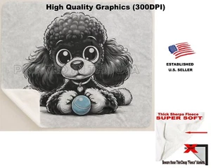 DigiPups Poodle Dog Breed Playing Blue Ball Cartoon Sherpa Fleece Throw Blanket - Picture 1 of 6
