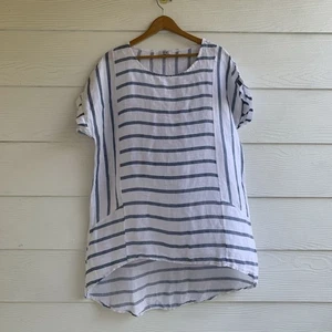 Top túnica de lino BW Made In Italy talla 1X Lagenlook manga corta de gran tamaño - Imagen 1 de 9