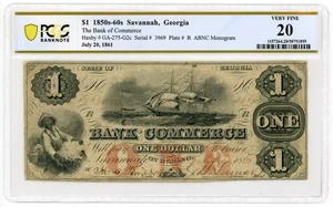 1861 $1 The Bank of Commerce - Savannah, GEORGIA Note PCGS VF 20 - Picture 1 of 2