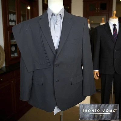 Pronto Uomo 2 Piece Suit Mens 44R 34X32 Black Double Vented - Image 1 of 4