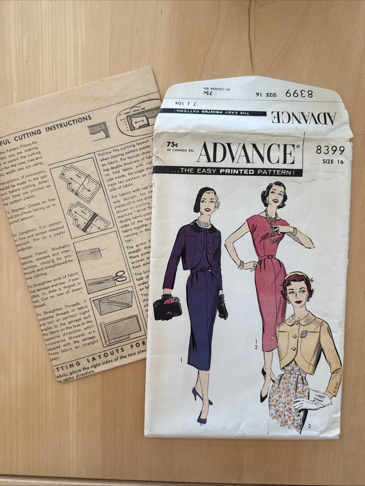 Vestido Falda Lápiz Patrón Avanzado 8399 Talla 16 Mujer Corte Jkt FF 1950’s Raro Foto 1 de 2