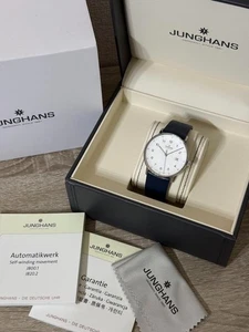 Junghans Form A Automatik Armbanduhr silbernes Ziffernblatt blaues Lederband 39mm deutsch - Bild 1 von 10