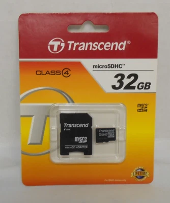 Transcend 32GB microSD SDHC Class 4 Memory Card with Adapter - Image 1 of 2