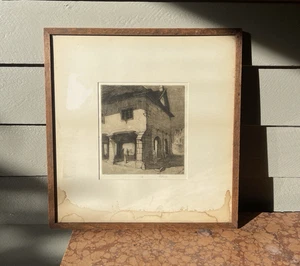 Escena de arquitectura de grabado británico H. Toovey | Firmado principios del siglo XX | Enmarcado - Imagen 1 de 5