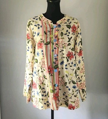 Blusa para mujer David Dart multicolor floral manga larga botón delantero talla mediana Foto 1 de 4
