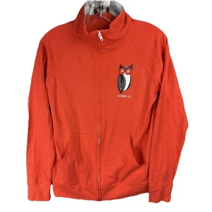 Hooters Jacke Herren Medium orange durchgehender Reißverschluss Eule Grafik Houma LA Pullover neu Etikett - Bild 1 von 10